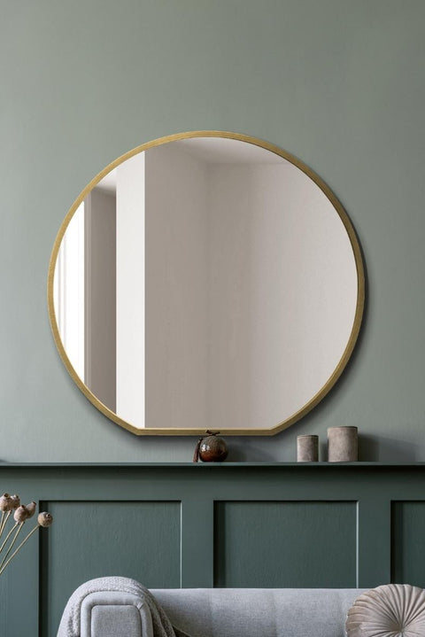 Amara - Gold Framed Flat Bottom Circular Wall Mirror - Perfect for the Mantle! 50" X 47" (126CM X 120CM)