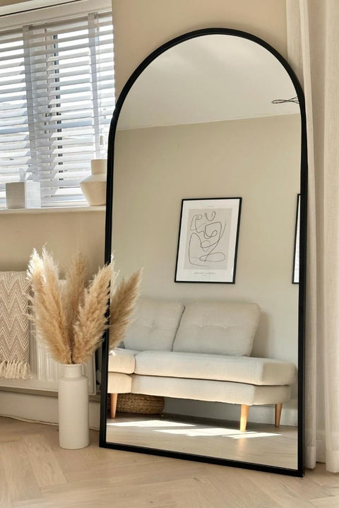 Black Framed Arched Leaner/Wall Mirror 71" X 35" (180CM X 90CM)