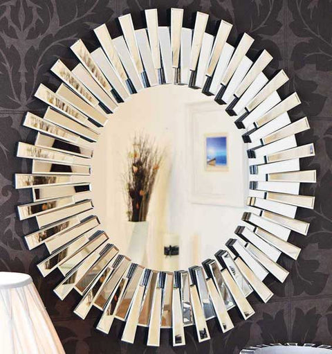 Starburst All Glass Stylised Round Mirror 91 x 91 CM