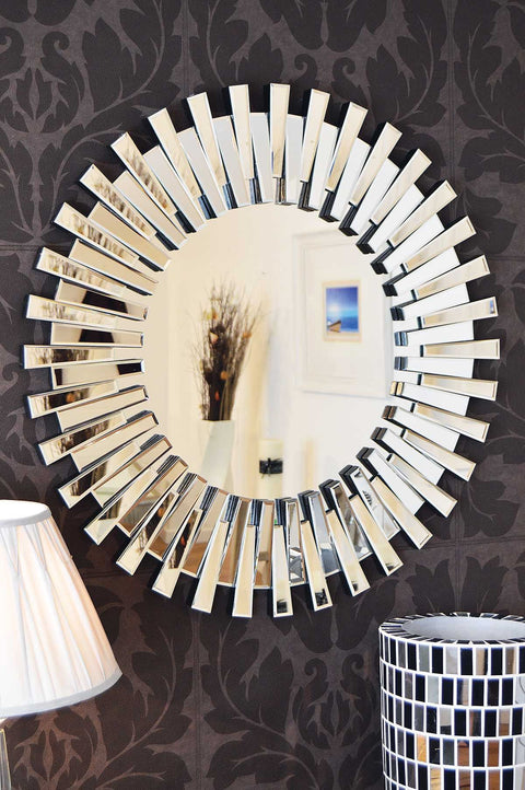 Starburst All Glass Stylised Round Mirror 91 x 91 CM