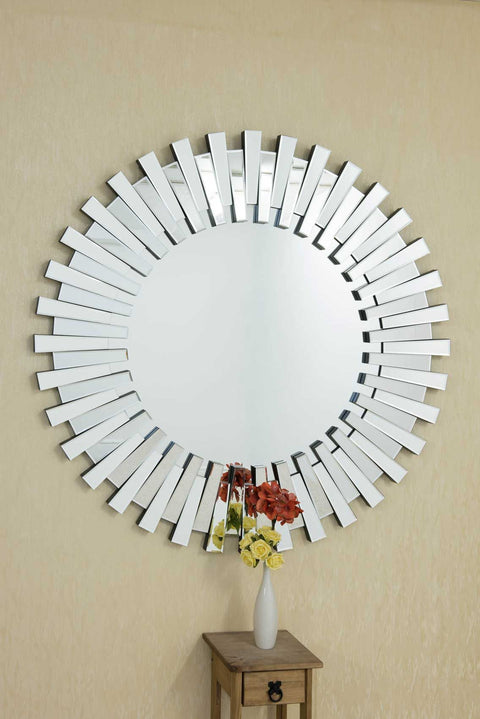 Starburst All Glass Stylised Large Round Mirror 120 x 120 CM