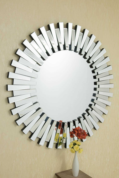 Starburst All Glass Stylised Large Round Mirror 120 x 120 CM