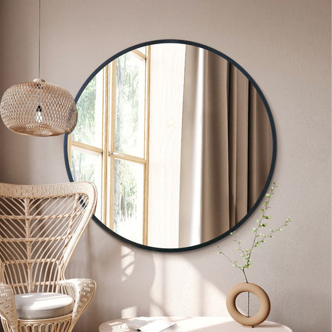 Black Edged Circular Modern Wall Mirror 47" (120CM) Diameter