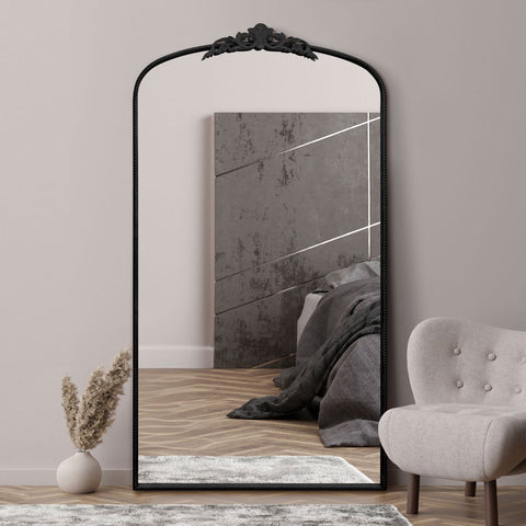 Black Metal Framed Arched Wall Mirror with Decorative 68" X 38" (174CM X 96CM)