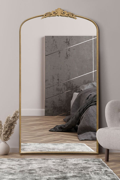 Gold Metal Framed Arched Wall Mirror with Decorative 68" X 38" (174CM X 96CM)