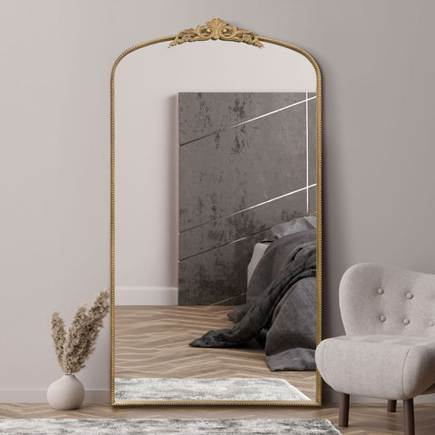 Gold Metal Framed Arched Wall Mirror with Decorative 68" X 38" (174CM X 96CM)