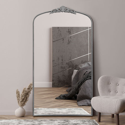 Silver Metal Framed Arched Wall Mirror with Decorative 68" X 38" (174CM X 96CM)