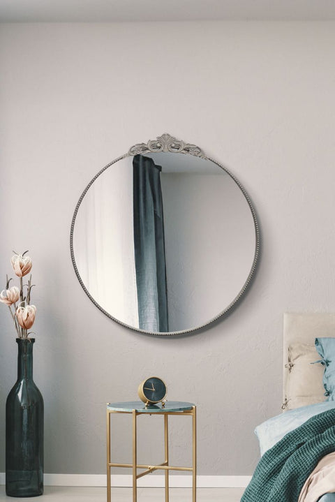 Silver Metal Framed Round Decorative Wall Mirror 39" X 39" (100x100CM)