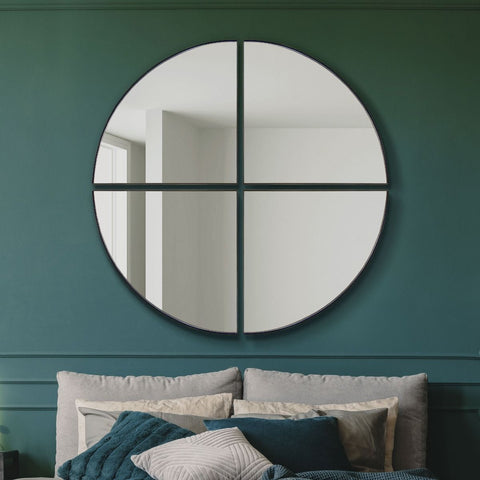 Selina - New Black XL Circular Metal Wall Mirror Made up of 4 Parts 54" X 54" (140 x 140CM)