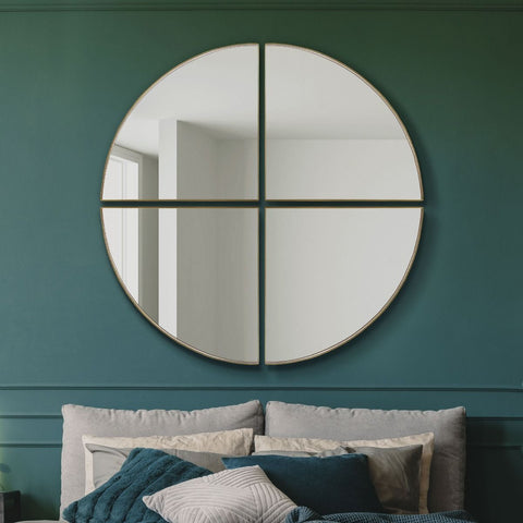 Mirabella - New Gold XL Circular Metal Wall Mirror Made up of 4 Parts 54" X 54" (140 x 140CM)