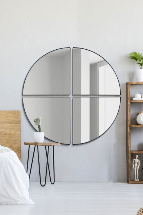 Eva - New Black XL Circular Metal Wall Mirror Made up of 4 Parts 70" X 70" (180 x 180CM)