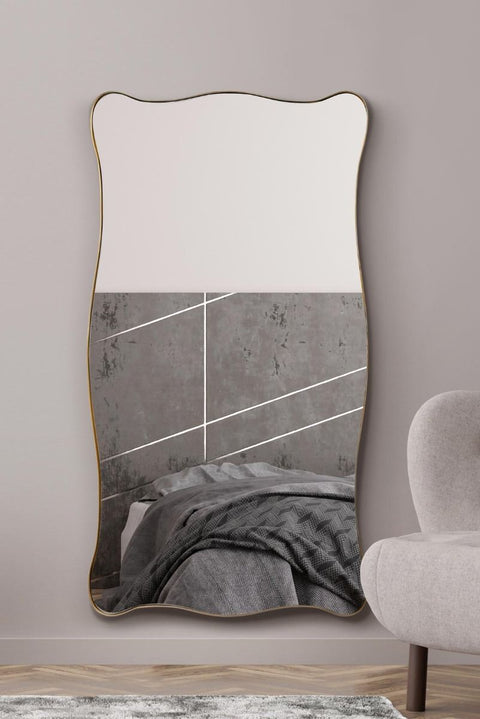 Electra - New Gold Metal Rectangular Wavy Tray Effect Frame Wall Mirror 71" X 39" (180CM X 100CM)