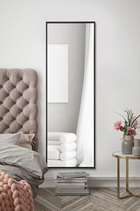 Black Aluminium Edged Wall Leaner Mirror 47" X 16" (120CM X 40CM)