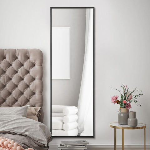 Black Aluminium Edged Wall Leaner Mirror 47" X 16" (120CM X 40CM)