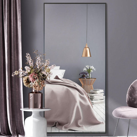 Black Aluminium Edged Wall Leaner Mirror 68" X 33" (174CM X 85CM)