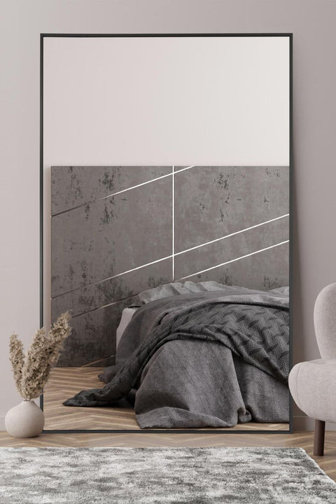 Black Aluminium Edged Wall Leaner Mirror 68" X 43" (174CM X 110CM)