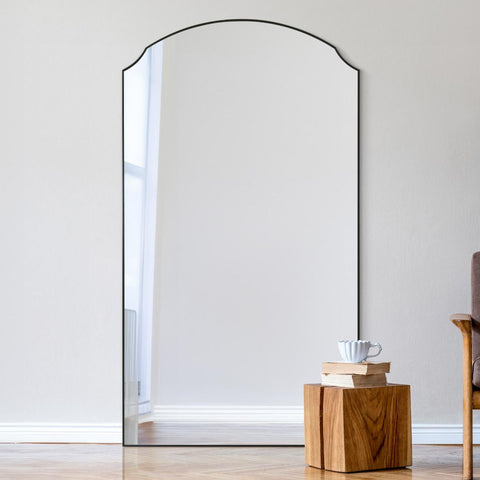 New Black Edged Dual Arch Curved Edge Over mantle and Wall Mirror 71"x39" (180cm X 100cm)