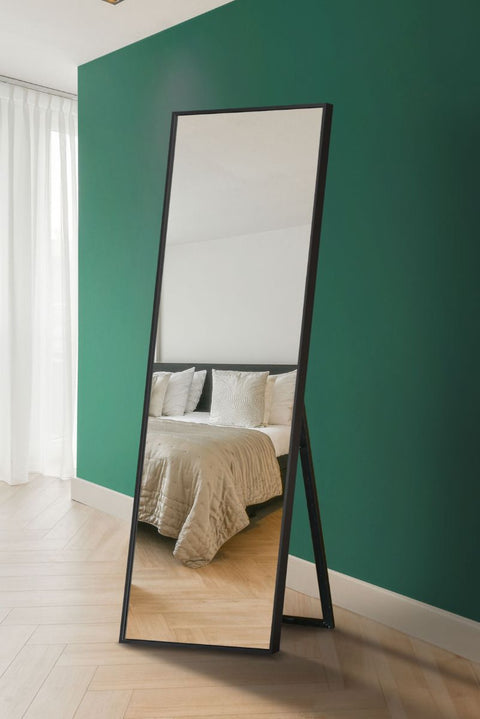 Black Aluminium Edged Cheval Mirror 67" X 23" (170CM X 58CM)